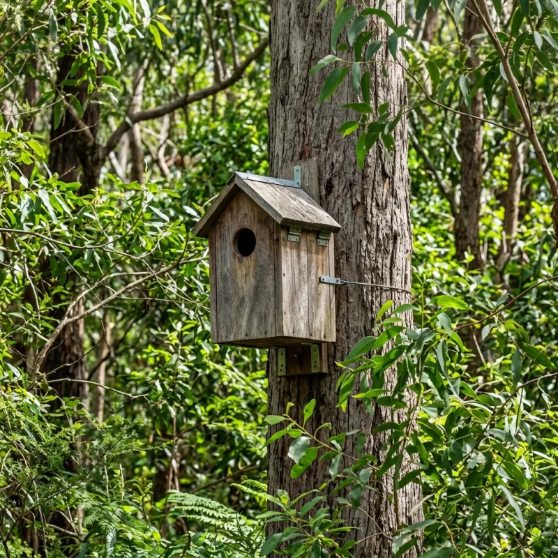Animal nesting box installed as a humane alternative to a Castella roof cavity