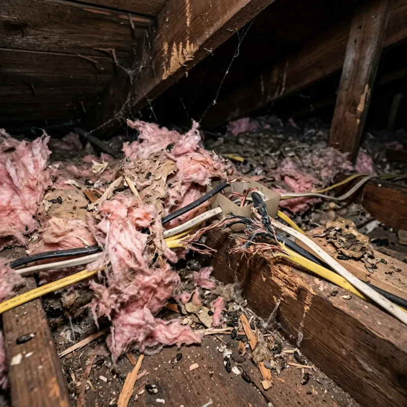 Contaminated ceiling insulation being assessed in a Castella roof space