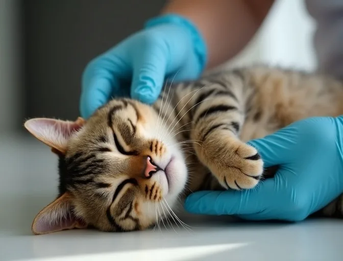 Specialist carefully handling a deceased cat with dignity in Castella