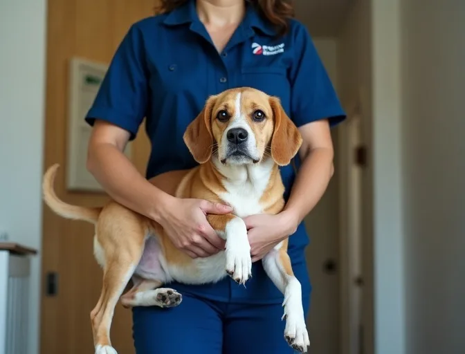 Technician respectfully transporting a deceased dog in Castella