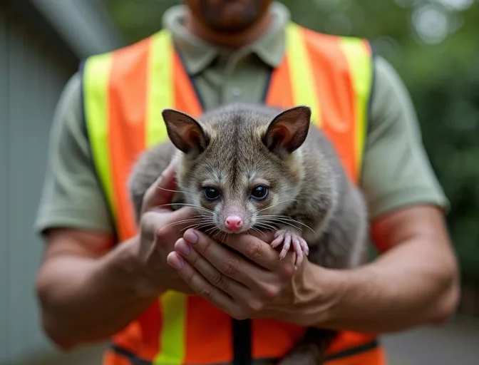 Animal handler safely recovering a deceased possum in Castella